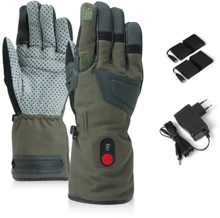 XOLARHEAT Novaheat® Beheizte Jagdhandschuhe – Wiederaufladbar & Wasserdicht (7,4 V, 2200 mAh) – Umwandelbarer Finger für präzise Steuerung – Winddicht, Touchscreen, Verstellbar – Unisex – L, Khaki