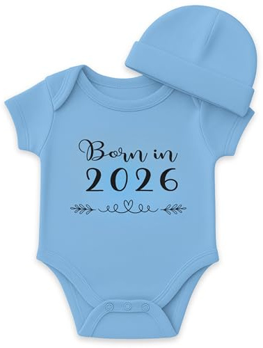 Miss Chapas | Ensemble Bébé Born in 2026 Body + Bonnet – Cadeau de Naissance Original, Baby Shower, Noël | Nouveau-né | Présenté dans une Boîte Kraft Prêt à Offrir (AZUL, 6M)