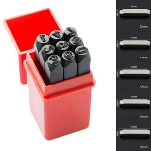 Zahlenstempel-Set 0–9 für Metall, Leder, Holz, Stahl-Zahlenstanzwerkzeug mit 3/4/5/6/8 mm Größen, inklusive Etui (8 mm)
