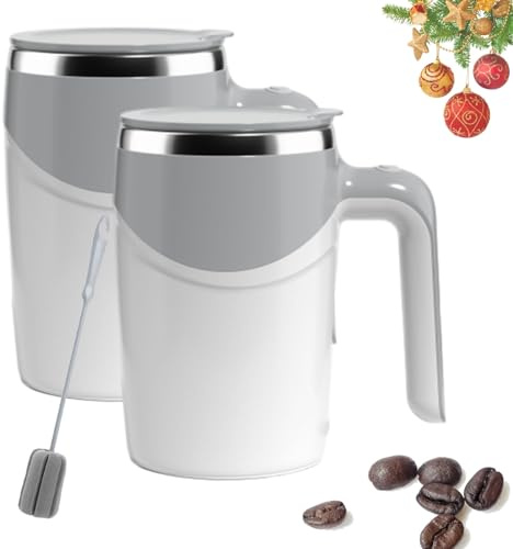 Automatisk magnetisk omrörande kaffemugg, 2026 ny självrörande kaffemugg med lock, uppladdningsbar rostfritt stål elektrisk självrörande mugg, mixningsmuggar roterande kopp för kaffe, mjölk (2 st