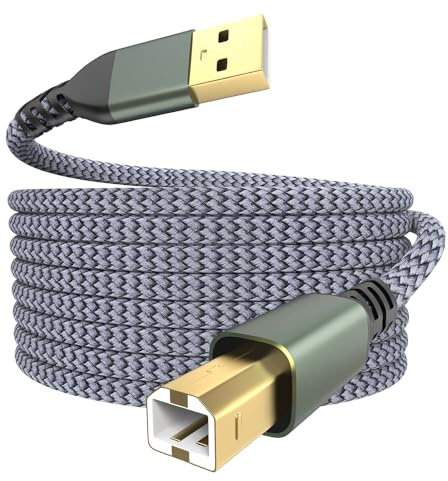 Yaekea USB A to USB 2.0 B Printer Cable Designed for HP Epson Canon Brother Dell Lexmark Xerox Samsung Oki USB Midi Cable for Scanner/Midi Keyboard/Digital Piano/DAC Grey Braid USB Cable-10FT