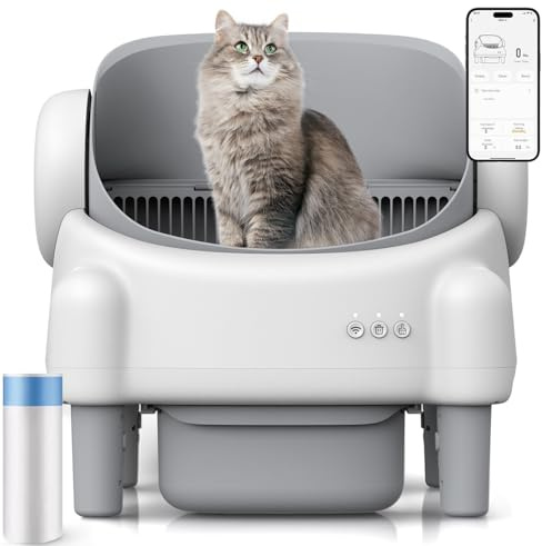 Lettiera Gatto Autopulente, Lettiera Automatica per Gatti, Aperta, Controllata Tramite App per più Gatti, Protezione con Sensore di Sicurezza, Controllo degli Odori, Grande Capacità, Pulizia Facile