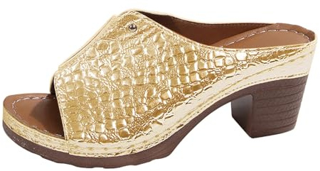 YIzdegg dam kilklack sandaler elegant platå tjocka sandaler halkfria tofflor lätta bekväma sommarskor öppen tå sandaler andas fritidsskor barfota pantoletter strandsemester, Guld, 37