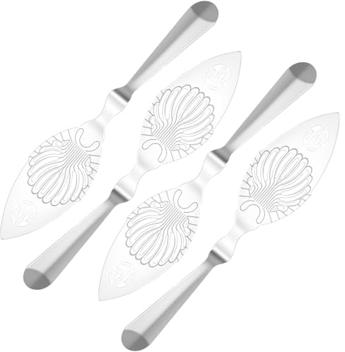 4 Pcs Absinthe Spoon, Stainless Steel Wormwood Spoon, Cocktail Drinking Filter, Slotted Spoons Absinthes Fountain Accessory Absinthe Dripper for Kitchen Bar Party Tool(Style 2)
