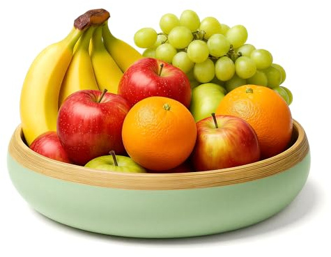 Jungle Culture Frutero grande de bambú de 30 cm, ensaladera de madera hecha a mano, color verde salvia, sostenible para cocina, mesa de comedor y barbacoa de verano