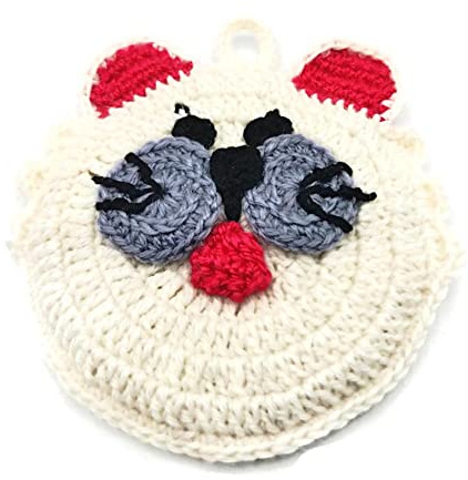Piccola Presina Gatto Panna ad Uncinetto 11 cm, in Acrilico, Protezione Calore Cucina, Idea Regalo Mamma e Nonna (23PRS)