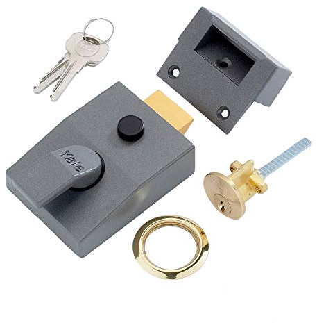 Yale P-89-DMG-PB-60 Deadlocking Nightlatch, Automatic Deadlock, Dark Metallic Finish/Brass Cylinder, High Security, Outdoor Lock, Front Door Latch