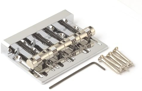 Precision Machined 4-String Bass Bridge – Heavy Brass, 5-Hole Direct Replacement, Nickel-Plated Saddles