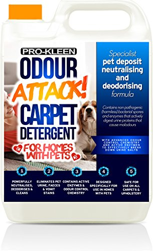 Pro-Kleen Odour Attack! Pet Carpet Cleaner Enzyme Shampoo 5L Citrus - Urine Cleaner with Active Enzymes to Eliminate Urine, Faeces & Vomit Stains From Dogs, Cats, Humans, All Carpet Types
