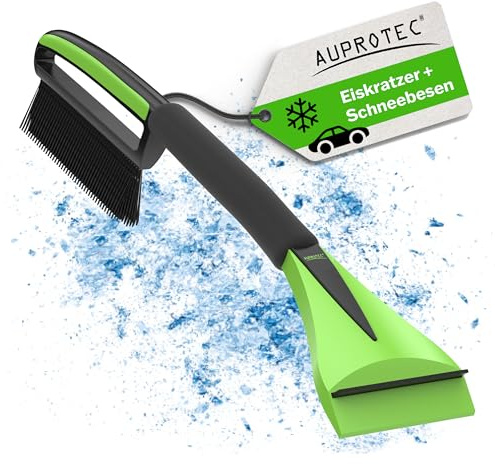 AUPROTEC Eiskratzer Auto mit Besen & Softgriff/Eiskratzer mit Besen/Scheibenkratzer Auto/Schneekratzer Auto mit Besen/Scheibenkratzer Winter/Eisschaber Auto – ASE 1 schwarz-grün