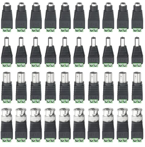 WMYCONGCONG 20 PCS 2.1x5.5mm Male Female DC Power Adapter Connector + 20 PCS Camera Video BNC Male Female Balun Connector for Coax Cat5 CCTV Security Camera