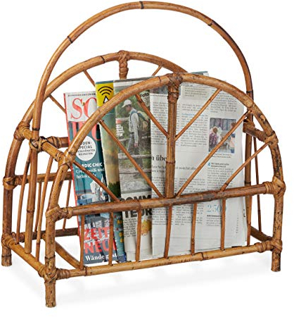Relaxdays rotin, Magazines, Porte-journaux, Rangement revues, HxLxP 47 x 43,5 x 20,5 cm, Bois, Nature, Naturel, 1 élément