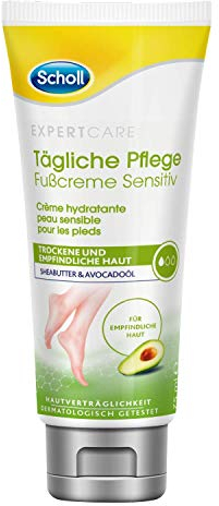 Scholl Expertcare tägliche Fußcreme Sensitiv - mit Sheabutter und Avocadoöl - Hautverträglichkeit dermatologisch bestätig - unparfümiert - schnell einziehend - nicht fettend - 75 ml