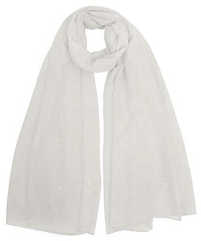 Lina & Lily Solid Shimmer Sparkle Glitter Sheer Maxi Shawl Scarf Hijab, #1 Weiß, 180cm x 95cm