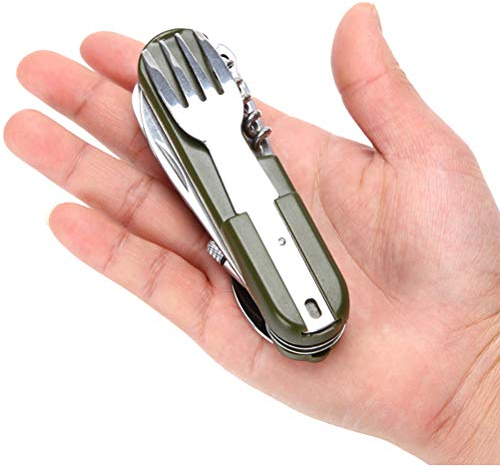 WING Edelstahl Campingbesteck Klapp-Besteck Outdoor Picknick Reisebesteck- Messer, Gabel, Löffel, Flaschenöffner mit Neopren-Bestecktasche, Festival Ausrüstung für Outdoor und Reise