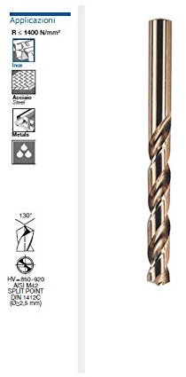 KRINO 01120 PUNTA PUNTE ELICOIDALI RETTIFICATE HSS-CO 8% SERIE CORTA PER FERRO-8.75 mm