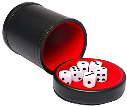 RERIVER Kunstleder-Würfelbecher mit Deckel, roter Würfelstreuer mit Filz, inklusive 6 normalen Würfeln für Liars Würfel, Farkle, Yahtzee, Spiele, 1 Packung
