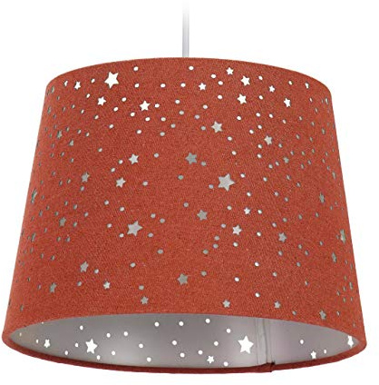 Relaxdays Kinderzimmerlampe Sterne, hängende Schirmlampe, Jungen & Mädchen, Sternenhimmel, E27, runder Stoffschirm, rot, 10028042_47