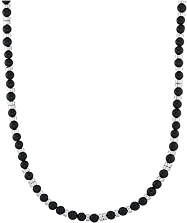 s.Oliver 2031485 Halsketten für Herren, mit Achat, 46 + 5 cm, Schwarz, Lieferung in Schmuck-Geschenkbox
