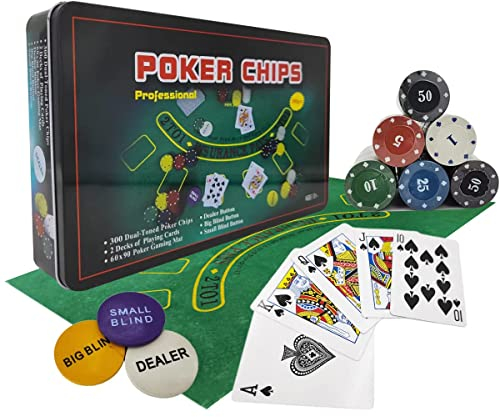 powerking Pokerset für Texas Holdem, Blackjack 300 Chips Pokerset mit Tischdecke Spiel für Familie Freunde Party