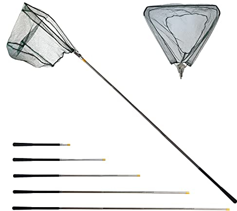 YUSHI - Retino da pesca telescopico pieghevole da 1,9 m, manico lungo in alluminio, in acciaio inox, triangolare, per pesci, acquari, laghetti galleggianti, trote alla carpa (A)