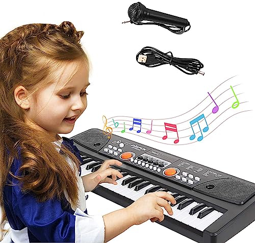 m zimoon Kids Keyboard Piano, 49 Keys Electronic Piano with Microphone Portable Music Keyboard Musical Instrument Piano Birthday Xmas Day Gifts Age for 3+ Years Girls Boys