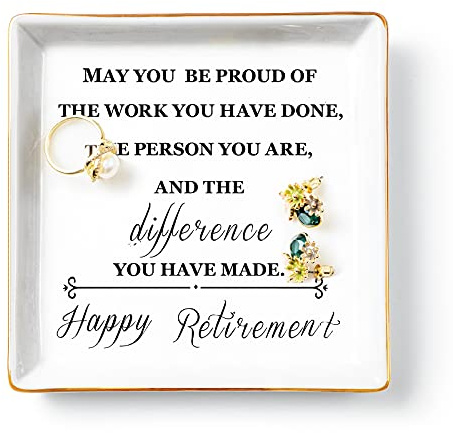 Titanape Happy Retirement Gifts for Women Ring Dish Trinket Dish Jewellery Holder – Regalo di apprezzamento per la pensione per colleghi, mamma, colleghi, insegnanti, amiche, mogli, sorelle