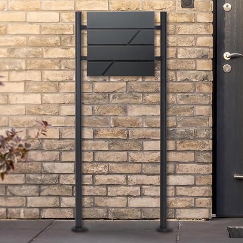 ECD Germany Standbriefkasten mit Zeitungsfach, Design Briefkasten mit Pfosten, Briefkastenanlage, Briefkastenständer Anthrazit Höhe 120cm, Postkasten Anthrazit 37x11x37cm, Edelstahl pulverbeschichtet