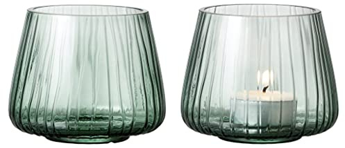 BITZ Kusintha Teelichthalter aus Glas, Höhe 7,5 cm, 2 Stück, Grün