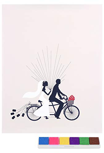 Jenngaoo Mariage d'arbre d'Empreintes Digitales, Empreintes Digitales Peinture Marié Mariée Tour Vélo Motif Empreinte Digitale Bricolage Invité Signature pour Mariage Fête d'anniversaire