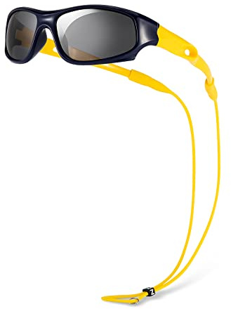 Hifot Barn polariserade solglasögon för pojkar flickor barn UV 400-skydd gummi flexibla utomhus strandglasögon sport solglasögon, blått/gult, En strolek