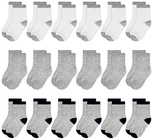 SPTRAMLE Boys Socks Kids, 18 Pairs Baby Soft Breathable Toddler Grey Socks for Children Boys Girls School 1-2 Years Old
