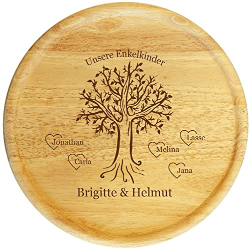 Sterngraf Holz-Teller 32 cm mit Gravur (Namen) personalisiert, Stammbaum/Lebensbaum, Holz Deko-Schild Enkelkinder, Geschenk-Idee für Oma & Opa, Motiv S8