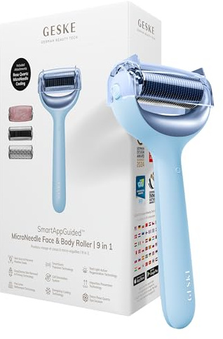 GESKE MicroNeedle Face & Body Roller | 9-in-1 Derma Roller | SmartAppGuided™ | Elektrisches Microneedling-Gerät | Nadelroller | Beauty Roller für Gesicht und Körper