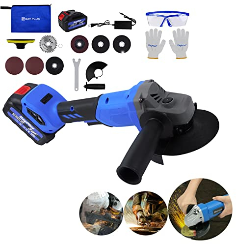 Amoladora angular profesional de 21 V, 3,0 Ah, amoladora angular sin escobillas, diámetro de 115 mm, 10000 rpm, con mango adicional y cuchillas funcionales, ideal para carpinteros, constructores