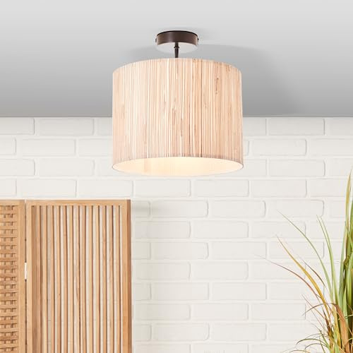 Deckenlampe im Nature Stil - dekorative Deckenleuchte mit Seegras Schirm - | Deckenlampe im Nature Stil - dekorative Deckenleuchte mit Seegras Schirm - 30 cm Durchmesser - dimmbar mit externen Dimmer -