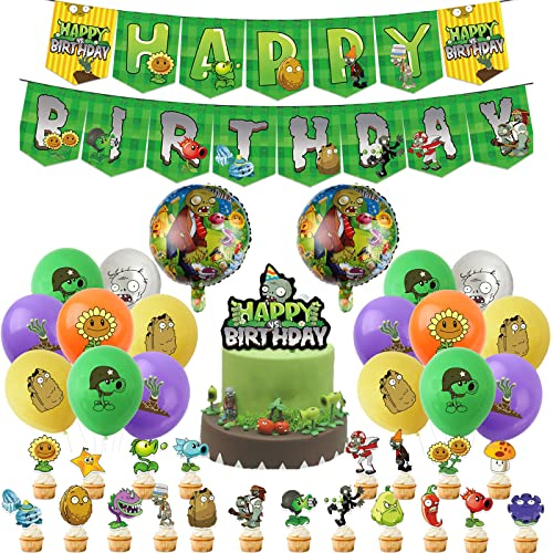 Fete Anniversaire Zombies Décorations Anniversaire Plantes Anniversaire Decoration Plants Ballon d'Anniversaire Plants Vs Zombies Ballons de Fête Pvz Décorations De Gâteau Pvz Banner Anniversaire