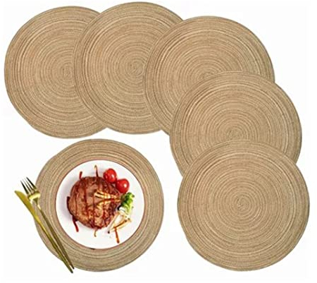 6 Pezzi Tovagliette Intrecciate Rotonde, 30cm Tappetini da Pranzo Antiscivolo Resistente al Calore, Tovagliette Lavabili Rotonde in Cotone per Matrimoni Eventi Festa