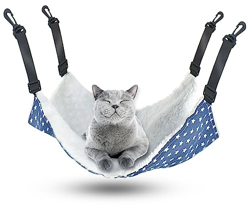 Hamaca para mascotas reversible para gatos, hamaca colgante suave para hurones, gatitos, cachorros, gatos, perros pequeños, conejos, animales pequeños, hamaca de doble cara con correas ajustables y