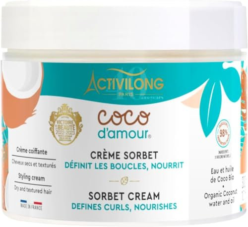 ACTIVILONG - Crème Sorbet Coco D'Amour - Sans Rinçage - Cheveux Secs Et Texturés - Nourrit Et Définit Les Boucles - 98% D'Ingrédient Naturels - Made In France - 300ml