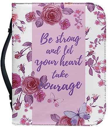 Kuiaobaty Bibeltasche mit Rosenblumengriff, mit Reißverschluss, Herr Zitate, Druck, Buchhüllen für Standardgröße, Bibel, christliches Geschenk für Frauen, Männer