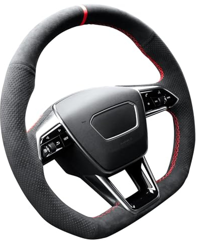 Alfanxi Alcantara Lenkradbezug für Audi R8 TT TTS RS e-tron GT Quattro S6 S7 mit Schaltpaddeln (rot gestreift)