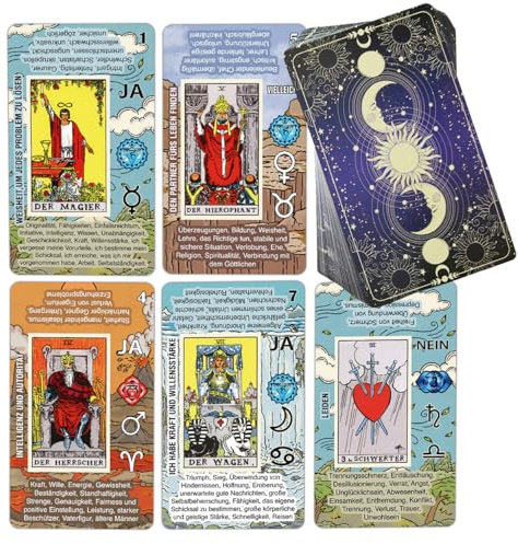 Tarotkarten Deutsch – Tarot Karten für Anfänger mit Bedeutungen auf den Karten – Ja oder Nein, Astrologie, Planeten und Chakren – Kein Handbuch erforderlich (Deutsch)