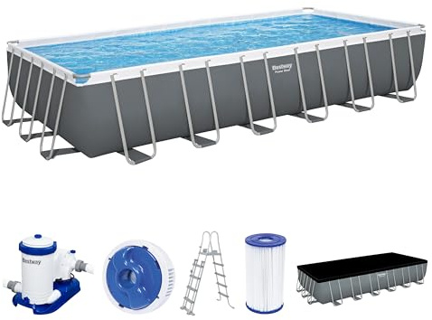 Bestway Power Steel Frame Pool Komplett-Set mit Filterpumpe 732 x 366 x 132 cm, grau, eckig