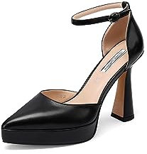 QUEEN HELENA Scarpe Eleganti con Tacco Alto Décolleté con Plateau e Cinturino Donna K3178 (Nero Pu, Numeric_40)