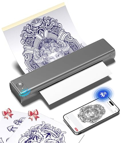Phomemo M08F Tattoo Stencil Drucker Thermodrucker Tattoo Bluetooth Stencil Printer mit 10pcs Transferpapier Kompatibel mit Phone Tablet PC & Offiziellem Transferpapier
