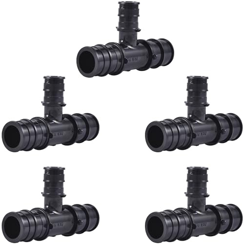 SharkBite 3/4 Inch x 3/4 Inch x 1/2 Inch Poly Expansion Reducing Tee for PEX-A Pipe, Pack of 5, Plastic Plumbing Fittings, Reducing Tee for PEX-A Tubing, UA412A5