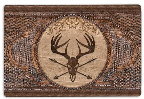 MIAOMANSENSTORE fußmatte innen außen fussmatte Jagd-Fußmatte, Hirschjagd-Jäger-Skulptur, Holzmuster, Willkommens-Fußmatte deko Wohnzimmer