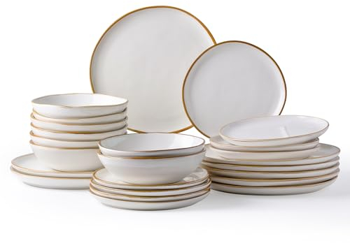 AmorArc Ceramic Dinnerware Sets,Handmade Reactive Glaze Stoneware Plates and Bowls Sets,Highly Scratch Resistant | Dishwasher & Microwave Safe Dishes Set,Service for 8 (24pc)