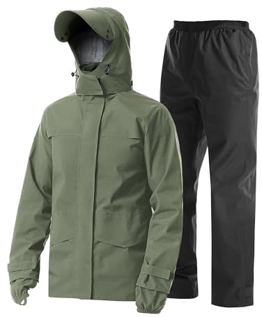 Coutyuyi Herren Regenanzug Wasserdichte Atmungsaktiver Leichter Regenmantel | Regenjacke und hose, Doppelvisier-Maske, 6 Lüftungslöcher, Netzfutter, Klett-Manschetten, für Freizeit, Golf, Wandern, Rad